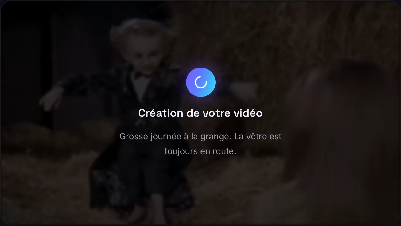 Le générateur pendant la création d'une vidéo du mème Rumpelstiltskin, avec la mention Création de votre vidéo